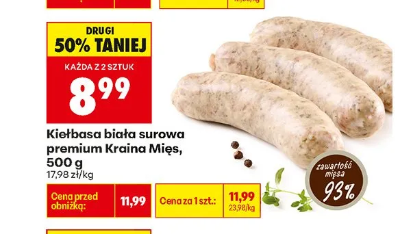 Kiełbasa biała surowa premium Kraina Mięs promocja w Biedronka
