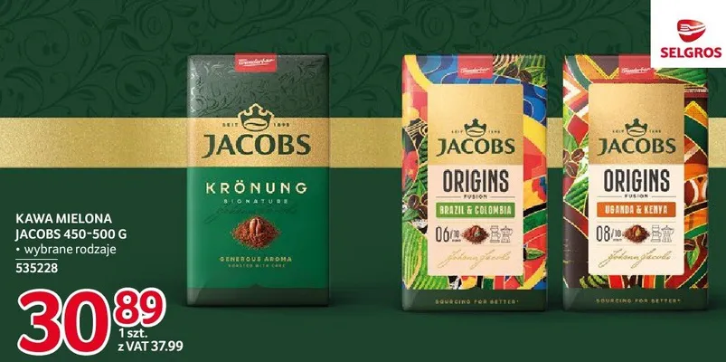 Kawa mielona Jacobs 450-500 g wybrane rodzaje promocja w Selgros