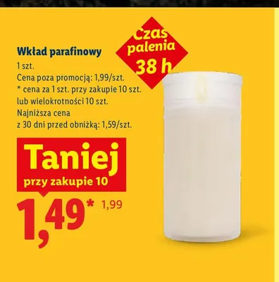 Wkład parafinowy czas palenia 38 h promocja w Lidl