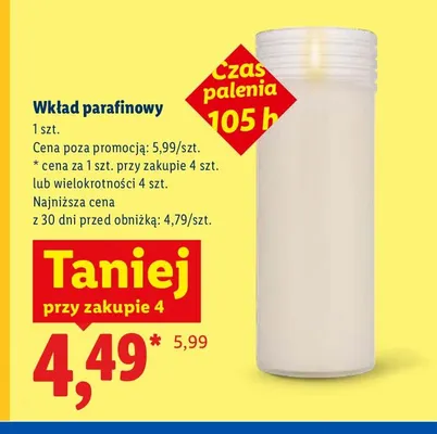 Wkład parafinowy czas palenia 105 h promocja w Lidl