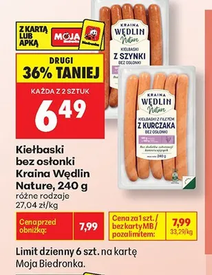 Kiełbaski bez osłonki Kraina Wędlin Nature promocja w Biedronka