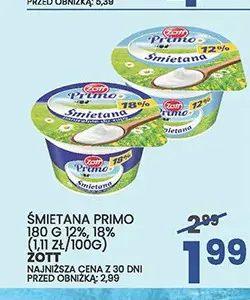 Śmietana Primo Zott 18% promocja w Wafelek