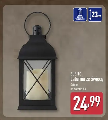 Latarnia ze świecą Subito 23 cm promocja w Aldi
