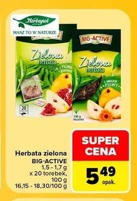 Herbata zielona z pigwą i granatem Big-Active promocja w Carrefour Market