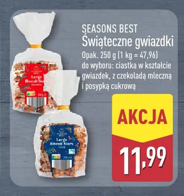Świąteczne gwiazdki z czekoladą mleczną Seasons Best promocja w Aldi
