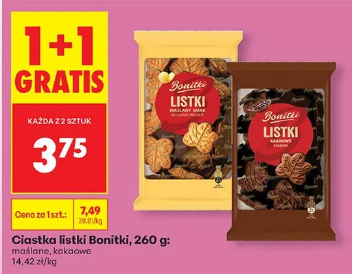 Ciastka listki 1+1 GRATIS promocja w Biedronka