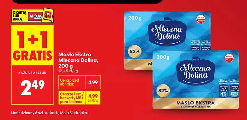 Masło Ekstra Mleczna Dolina promocja w Biedronka
