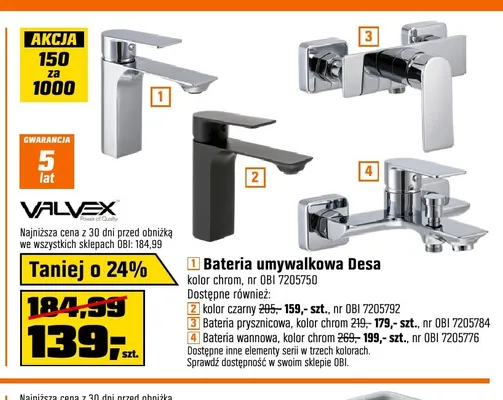 Bateria prysznicowa Desa Valvex promocja w OBI