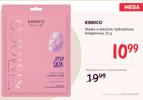 Maska w płachcie hydrożelowa kolagenowa Kimoco promocja w Rossmann