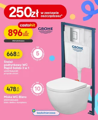 Stelaż podtynkowy WC Rapid Solido + Miska WC Blanc biała Grohe promocja w Castorama