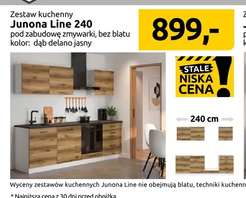 Zestaw kuchenny Junona Line 240 pod zabudowę zmywarki bez blatu dąb delano jasny promocja w Black Red White