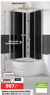 Kabina z hydromasażem NERO 80x80x225cm promocja w Leroy Merlin