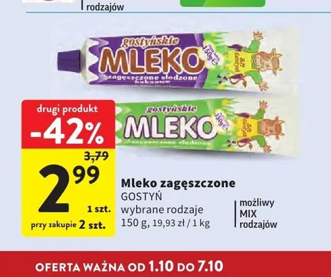 Mleko zagęszczone słodzone Gostyń promocja w Intermarche