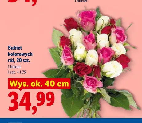 Bukiet kolorowych róż wys. ok. 40cm promocja w Lidl