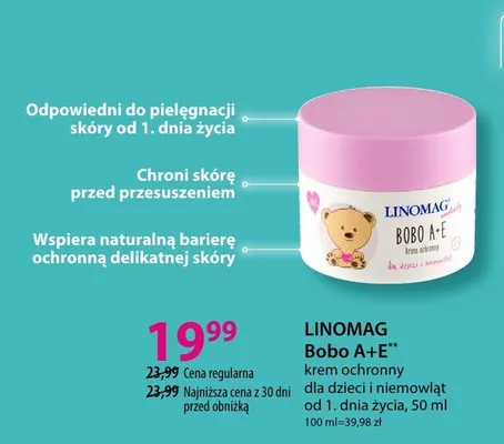 Krem ochronny Linomag Bobo A+E dla dzieci i niemowląt od 1. dnia życia promocja w Hebe