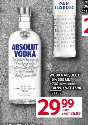 Wódka Absolut 40% promocja w Selgros