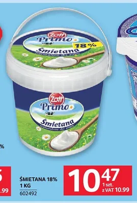 Śmietana 18% Zott Primo promocja w Selgros