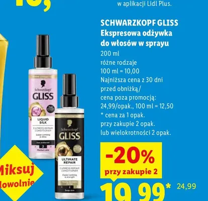 Ekspresowa odżywka do włosów w sprayu Ultimate Repair Schwarzkopf Gliss promocja w Lidl