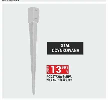 Podstawa słupa wbijana ~46x550 mm promocja w Merkury Market