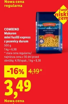 Makaron mini fusilli express z pszenicy durum Combino promocja w Lidl