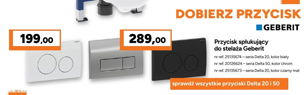 Przycisk spłukujący do stelaża Geberit seria Delta 20 kolor czarny mat promocja w Bricoman