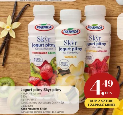 Jogurt pitny Skyr nektarynka i malina Piątnica promocja w Market Point