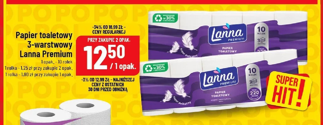 Papier toaletowy 3-warstwowy Lanna Premium promocja w POLOmarket