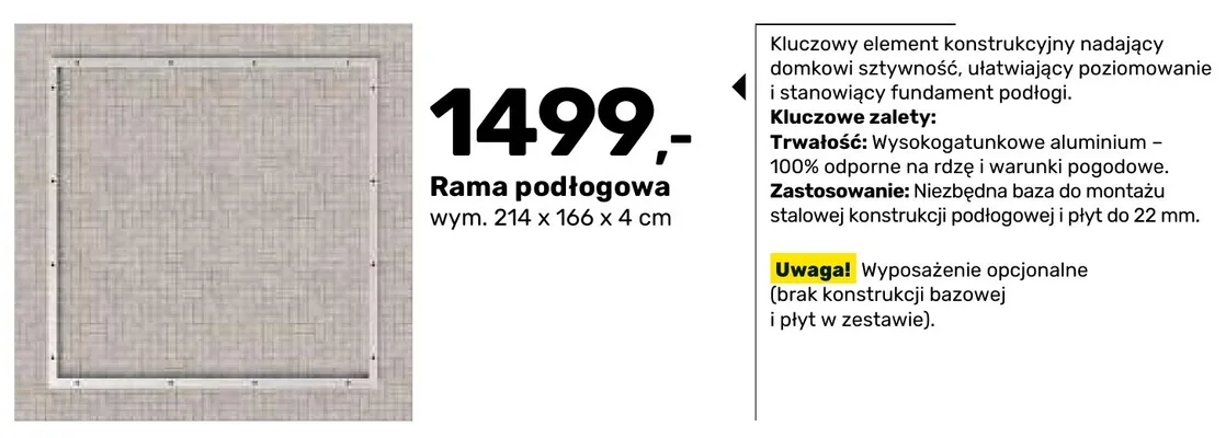 Rama podłogowa 214x166x4 cm promocja w Bricomarche