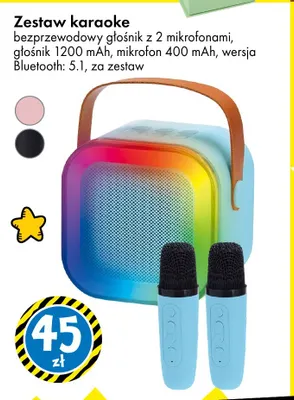 Zestaw karaoke bezprzewodowy głośnik z 2 mikrofonami promocja w Tedi