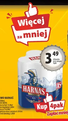 Piwo Harnaś Jasne Pełne 4-pak promocja w Arhelan