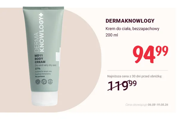 Krem do ciała bezzapachowy Dermaknowlogy MD11 promocja w Rossmann