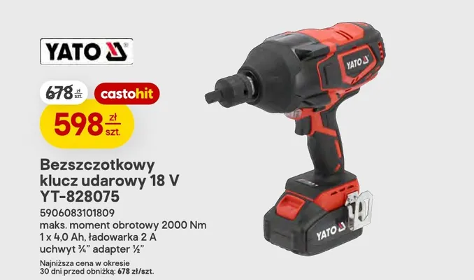 Bezszczotkowy klucz udarowy YT-828075 Yato promocja w Castorama