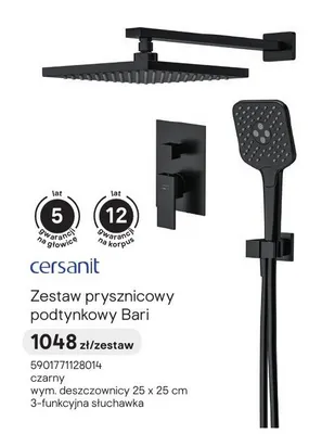 Zestaw prysznicowy podtynkowy Cersanit Bari czarny promocja w Castorama