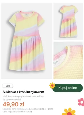 Sukienka z krótkim rękawem Coccodrillo wielokolorowa prążkowana z nadrukiem tie dye na całości promocja w Coccodrillo