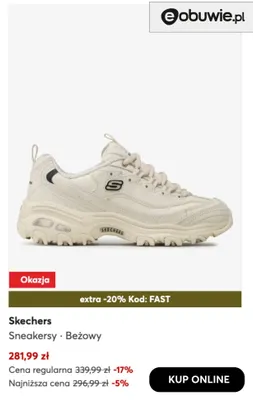Sneakersy beżowe Skechers promocja w eobuwie.pl