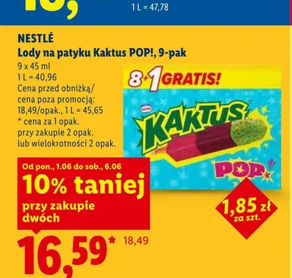 Lody na patyku Nestlé Kaktus POP! 9-pak promocja w Lidl