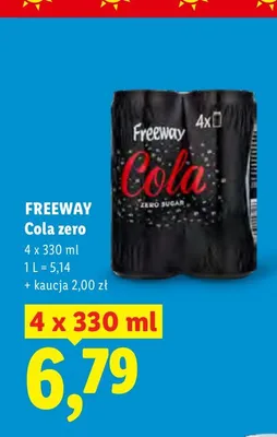 Napój gazowany Cola zero Freeway 4-pak 330 ml promocja w Lidl