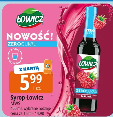Syrop Łowicz Zero Cukru malina promocja w Leclerc