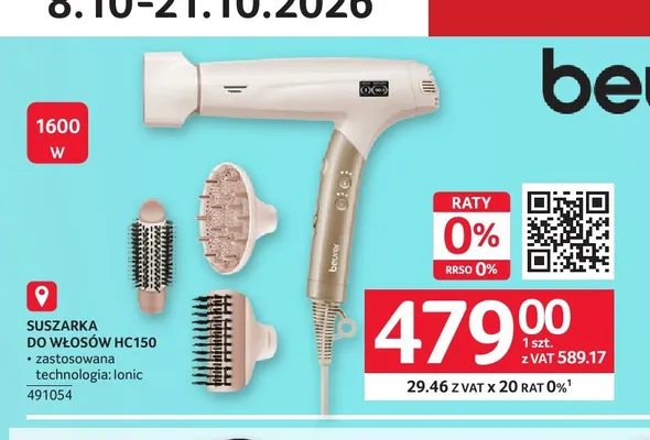 Suszarka do włosów HC150 Beurer promocja w Selgros