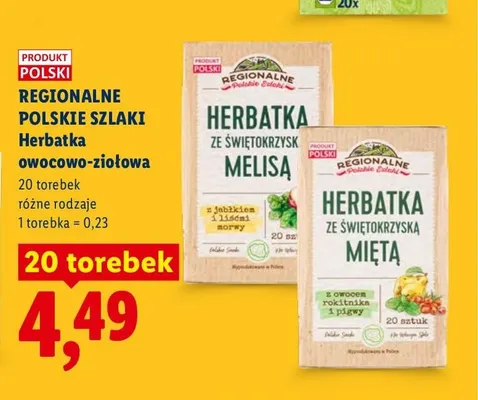 Herbatka owocowo-ziołowa Regionalne Polskie Szlaki Melisa promocja w Lidl