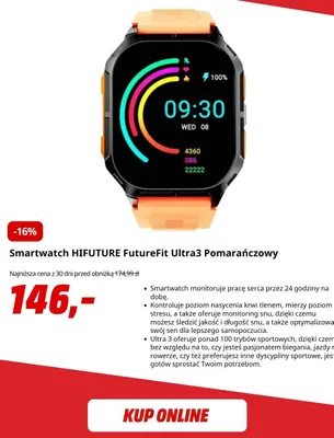 Smartwatch HiFuture FutureFit Ultra3 pomarańczowy promocja w Media Markt