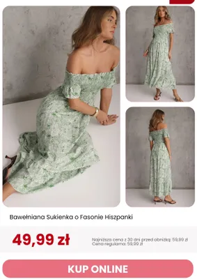 Sukienka bawełniana o fasonie hiszpanki Renee promocja w Renee