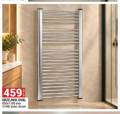Grzejnik Oval 500x1100 mm chrom promocja w Merkury Market