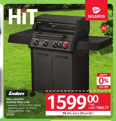 Grill gazowy Enders Monroe ProX 4 Sir promocja w Selgros