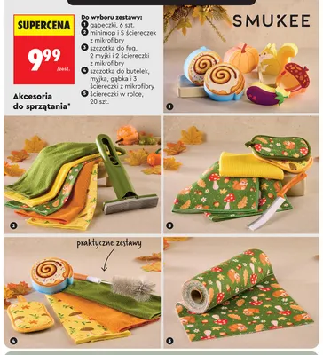 Akcesoria do sprzątania szczotka do butelek myjka gąbka i 3 ściereczki z mikrofibry Smukee promocja w Biedronka