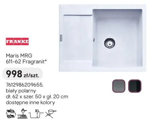 Zlew Franke Maris MRG 611-62 Fragranit biały polarny 62x50x20cm promocja w Castorama