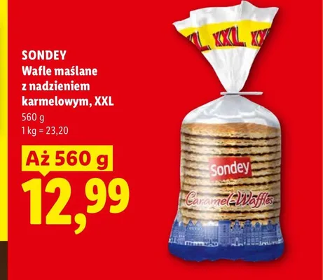 Wafle maślane Sondey z nadzieniem karmelowym XXL promocja w Lidl