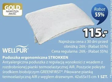 Poduszka antyalergiczna Strokken z regulacją wysokości z wsadem z rozdrobnionej pianki termoelastycznej AIR z węglem drzewnym 42x65x15cm promocja w Jysk