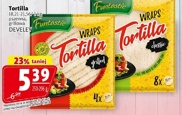 Tortilla pszenna/grillowana 250-296g promocja w Prim Market