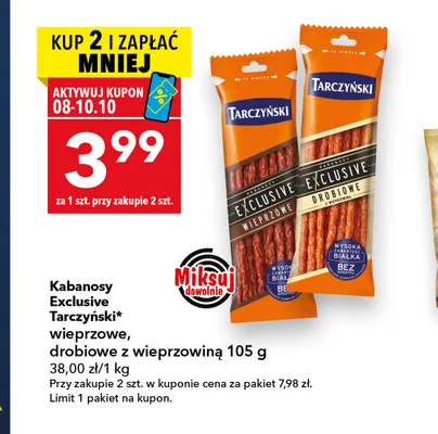 Kabanosy Exclusive Tarczyński drobiowe z wieprzowiną promocja w LEWIATAN